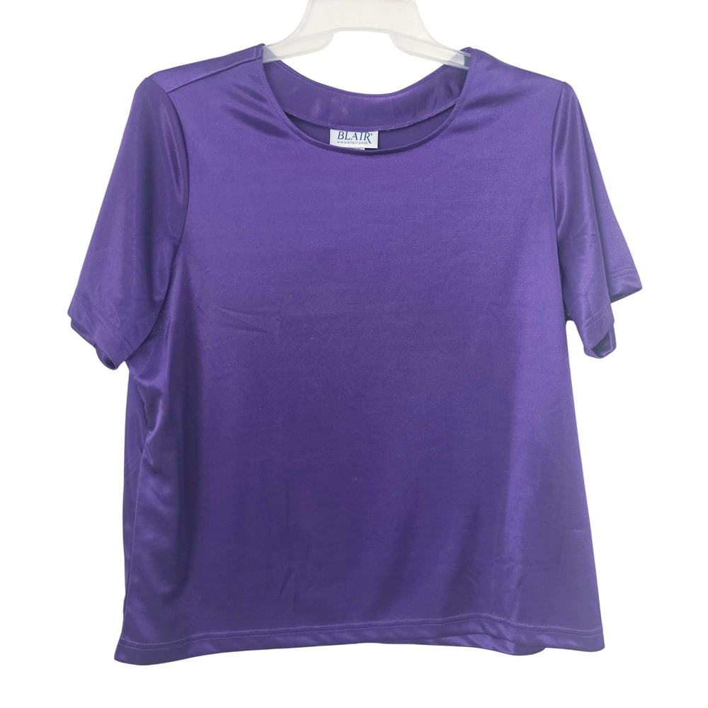 Blair Womens XLG Purple Satin Short Sleeve Top Crew Neck JSATF5T NP 39352-06‎